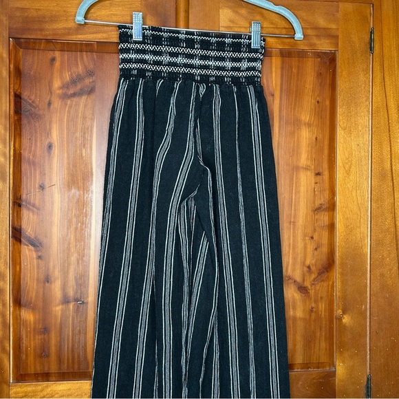 Rewash Linen Blend Striped Wide Leg Pants w a Smocked Waistband Boho High Waist - Picture 10 of 16
